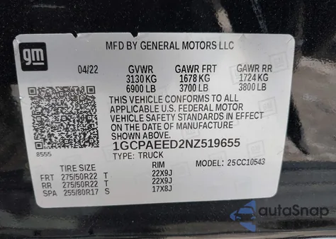 2022 Chevrolet Silverado 1500 2Wd Short Bed Ltz из США, поврежденный, VIN 1GCPAEED2NZ519655